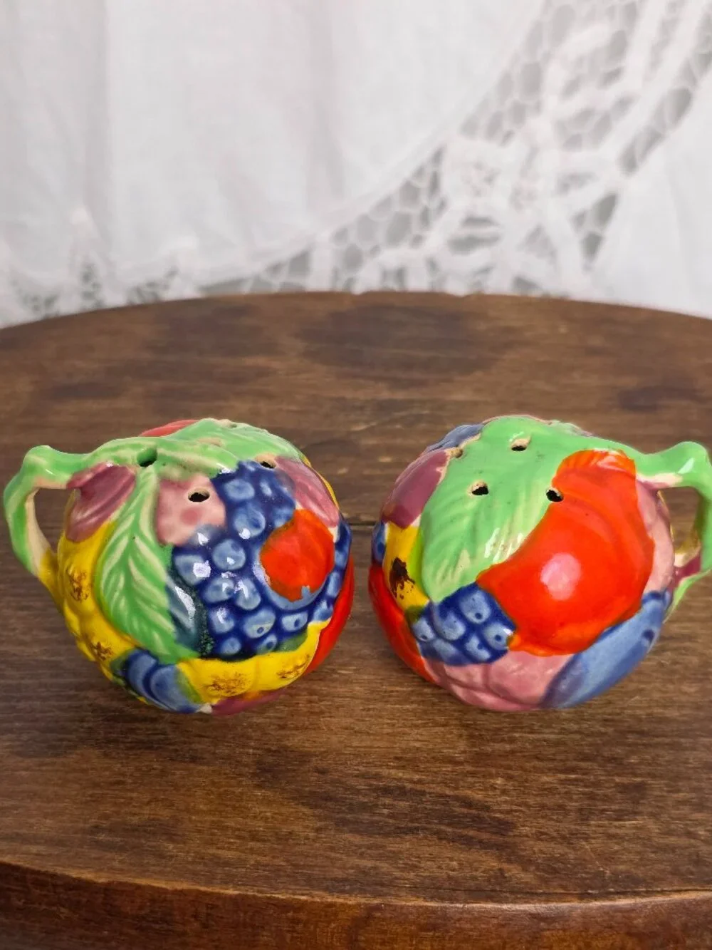 Vintage Majolica Salt and Pepper Shakers with Tray Made in Japan Cottagecore